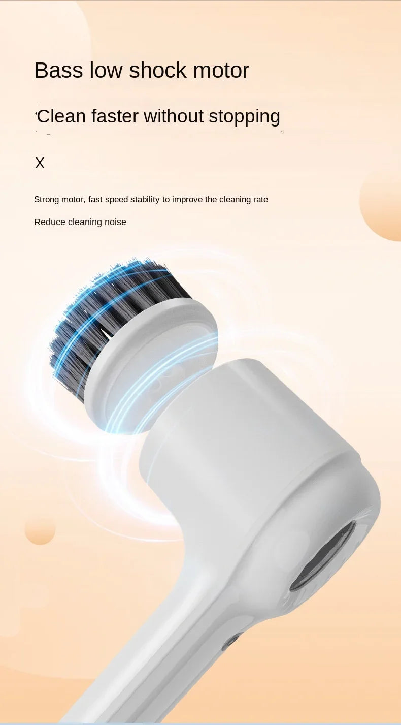 Electric Handheld Rotating Cleaning Brush – 5 Replaceable Heads for Kitchen, Shoes & Gaps