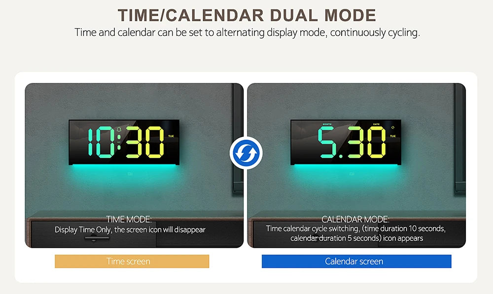Digital LED Wall/Table Clock – Remote Control, Night Light & Mood Lighting