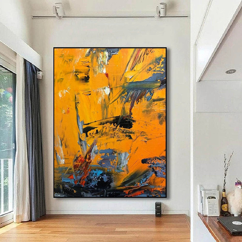 Contemporary Large Yellow & Orange Abstract Wall Art – Modern Oil Painting on Canvas