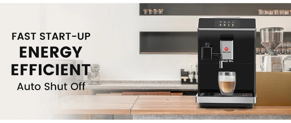 Mcilpoog WS203 Super Automatic Coffee Machine - 16 Flavor Cappuccino, Touchscreen, Milk Frother & Powder Hopper for Home Office