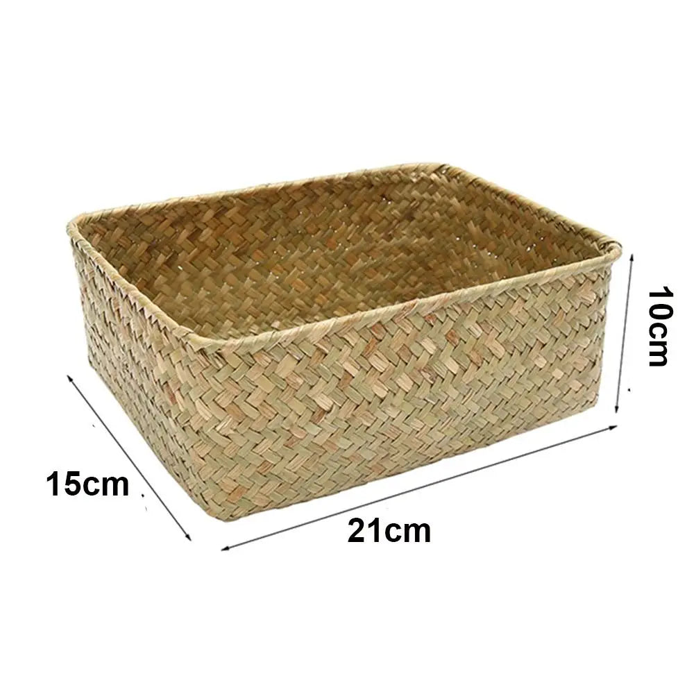 Natural Woven Seagrass Basket – Straw Rattan Organizer for Fruit, Picnic & Home Storage