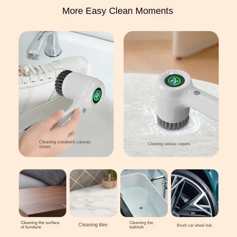 Electric Handheld Rotating Cleaning Brush – 5 Replaceable Heads for Kitchen, Shoes & Gaps