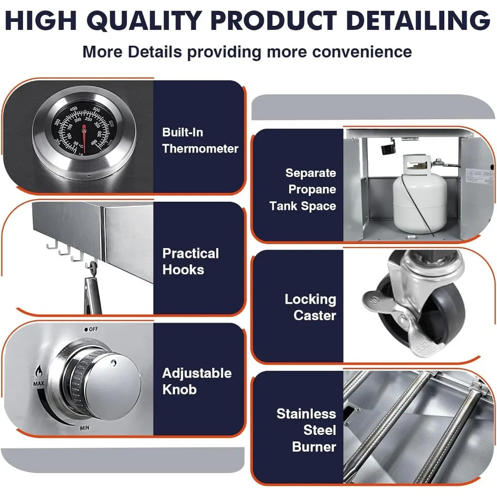 Llamaviva Propane Gas Grill – 5 Burners with Side Burner or 6 Burners, Stainless Steel BBQ Grill