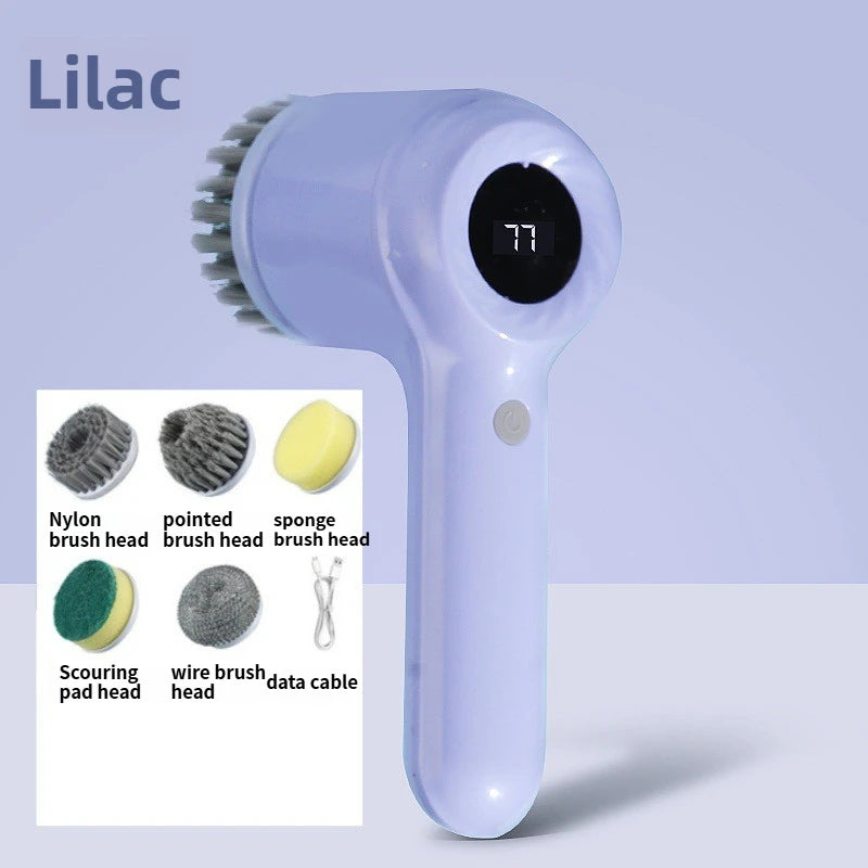 Electric Handheld Rotating Cleaning Brush – 5 Replaceable Heads for Kitchen, Shoes & Gaps