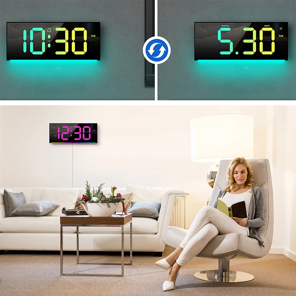 Digital LED Wall/Table Clock – Remote Control, Night Light & Mood Lighting