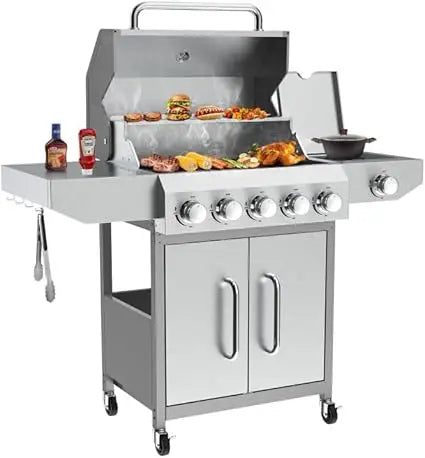 Llamaviva Propane Gas Grill – 5 Burners with Side Burner or 6 Burners, Stainless Steel BBQ Grill