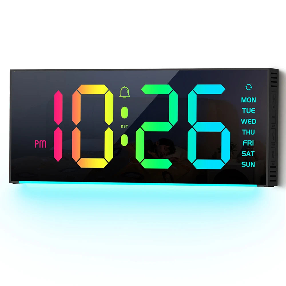 Digital LED Wall/Table Clock – Remote Control, Night Light & Mood Lighting