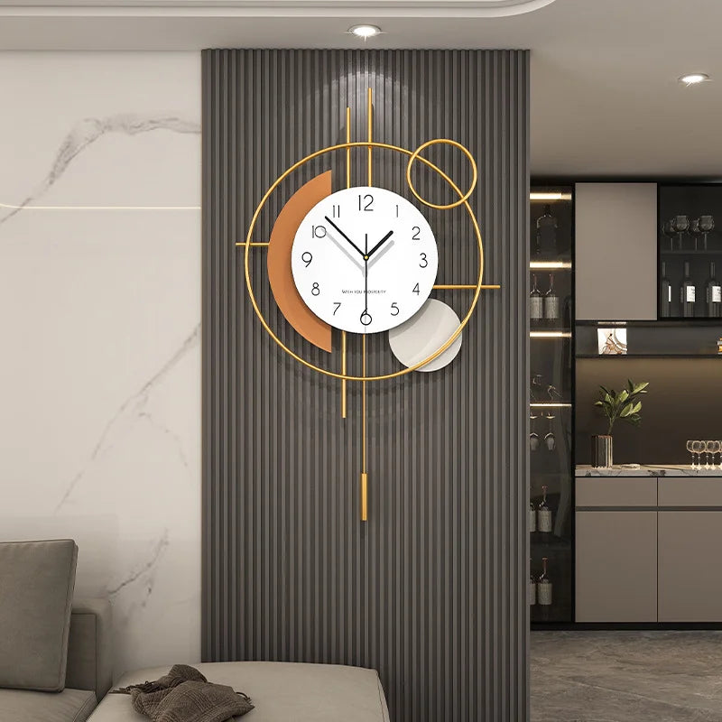 Elegant Luxury Wall Clock – Silent Pendulum Design for Living & Dining Room