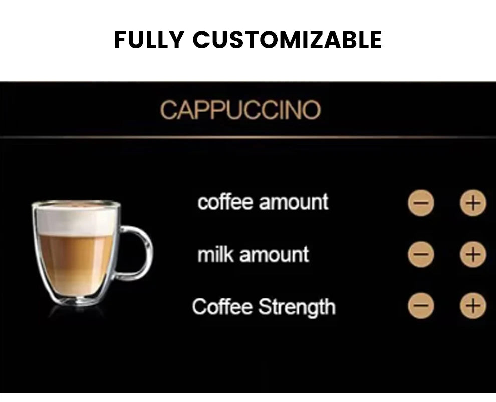 Mcilpoog WS203 Super Automatic Coffee Machine - 16 Flavor Cappuccino, Touchscreen, Milk Frother & Powder Hopper for Home Office