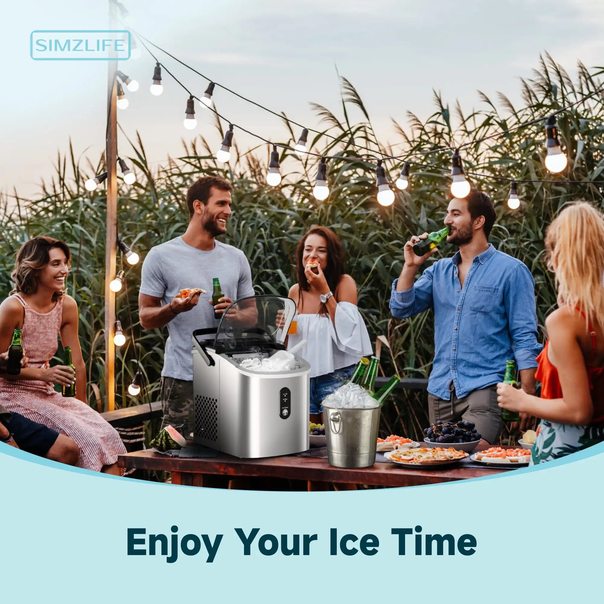 Simzlife Countertop Ice Maker with Handle – Portable Ice Machine with Basket & Scoop