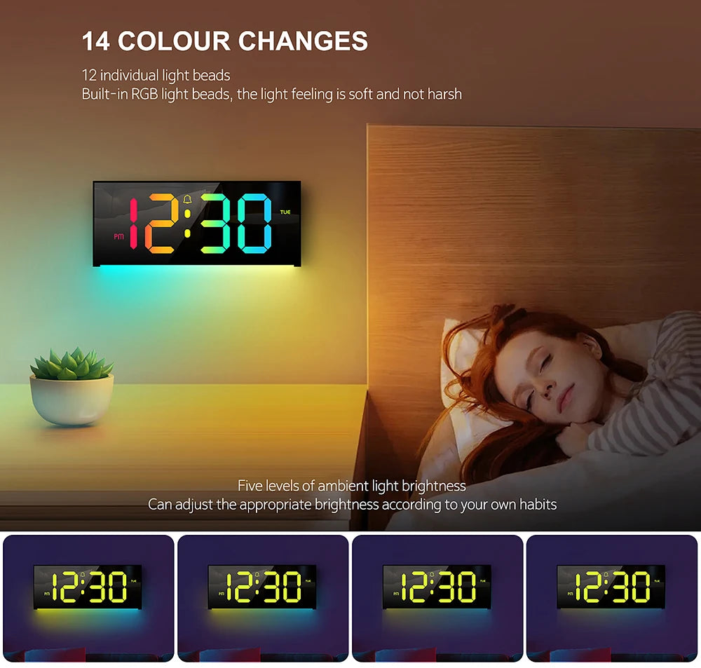 Digital LED Wall/Table Clock – Remote Control, Night Light & Mood Lighting