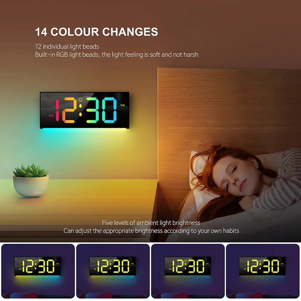 Digital LED Wall/Table Clock – Remote Control, Night Light & Mood Lighting