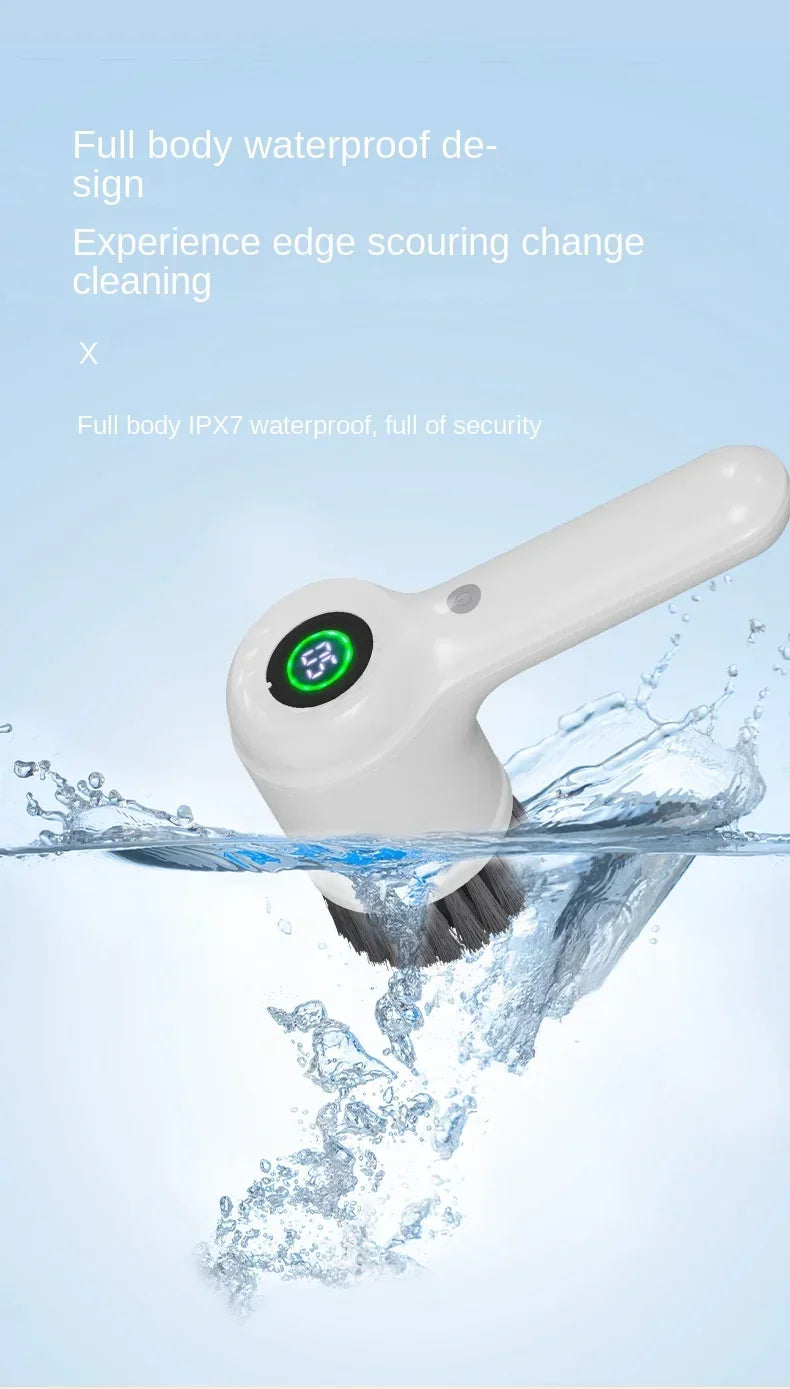 Electric Handheld Rotating Cleaning Brush – 5 Replaceable Heads for Kitchen, Shoes & Gaps