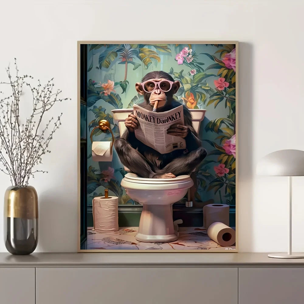 Funny Monkey Toilet Wall Art Poster