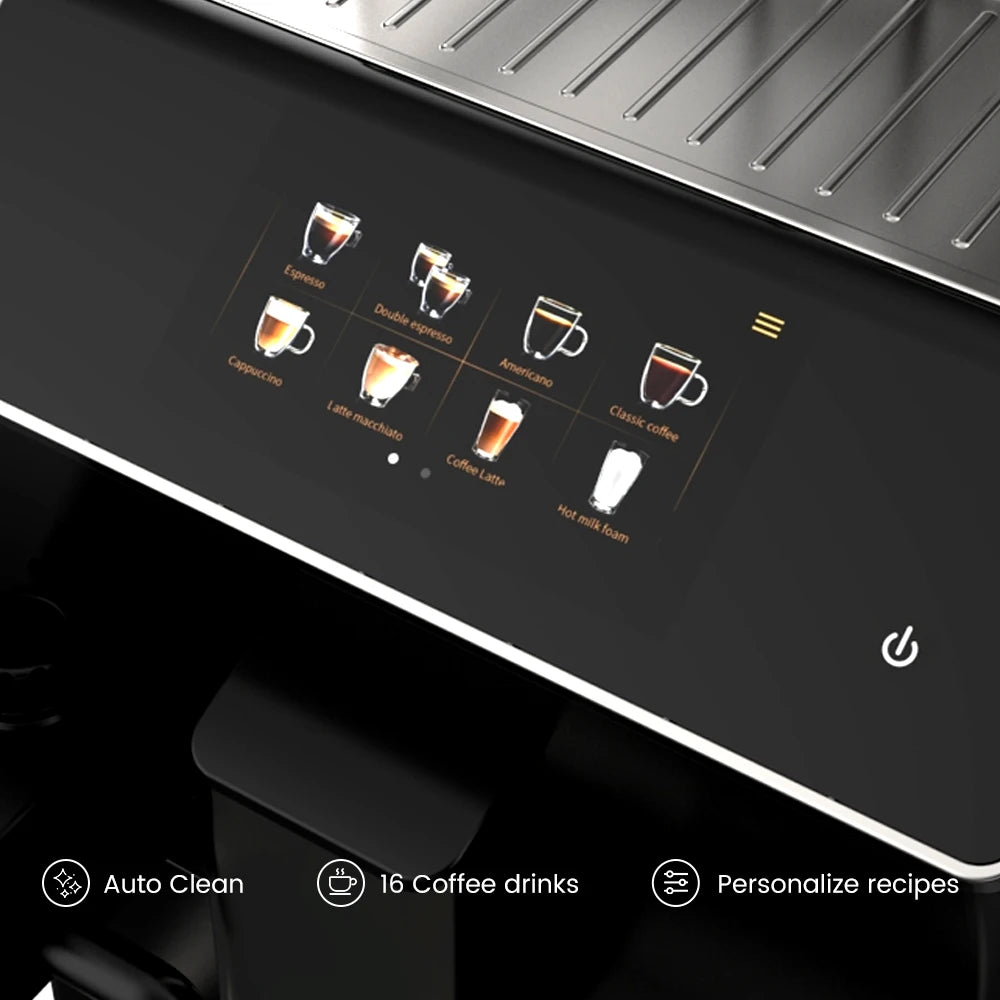 Mcilpoog WS203 Super Automatic Coffee Machine - 16 Flavor Cappuccino, Touchscreen, Milk Frother & Powder Hopper for Home Office