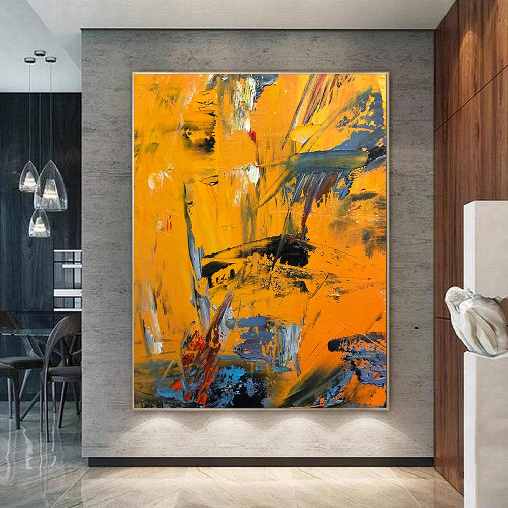 Contemporary Large Yellow & Orange Abstract Wall Art – Modern Oil Painting on Canvas
