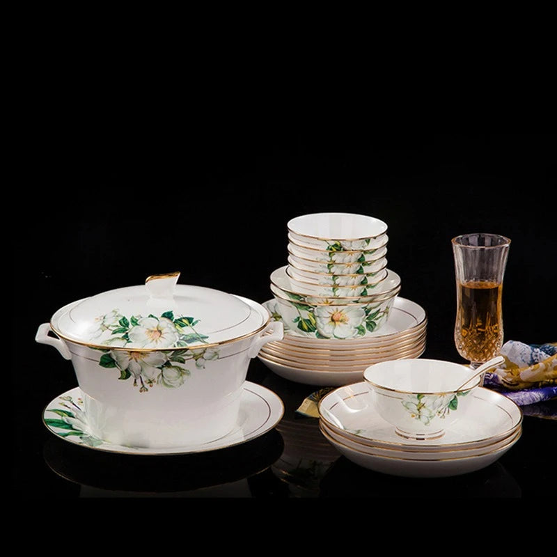 Fine Floral China Dinnerware Set – Porcelain Plates & Bowls, 28/60 Pcs Full Set