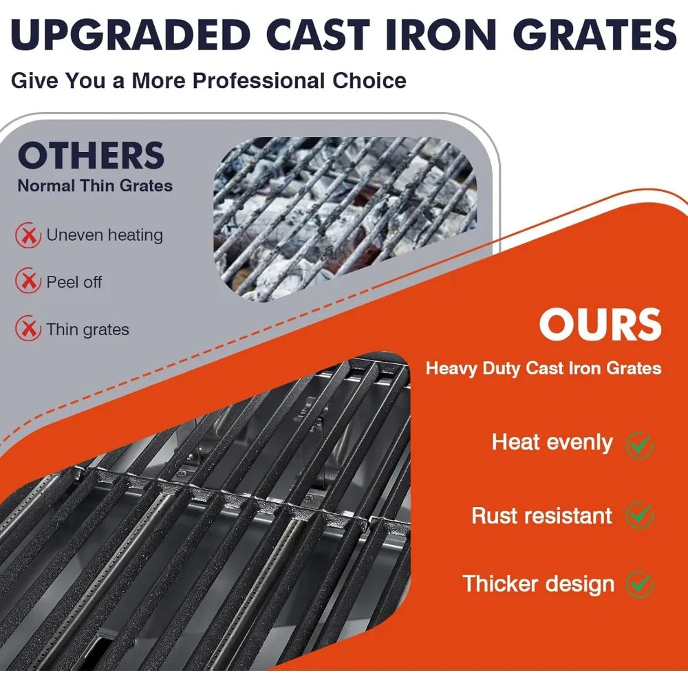 Llamaviva Propane Gas Grill – 5 Burners with Side Burner or 6 Burners, Stainless Steel BBQ Grill